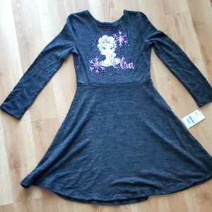 Disney frozen Elsa dress, color gray, purple glitter
